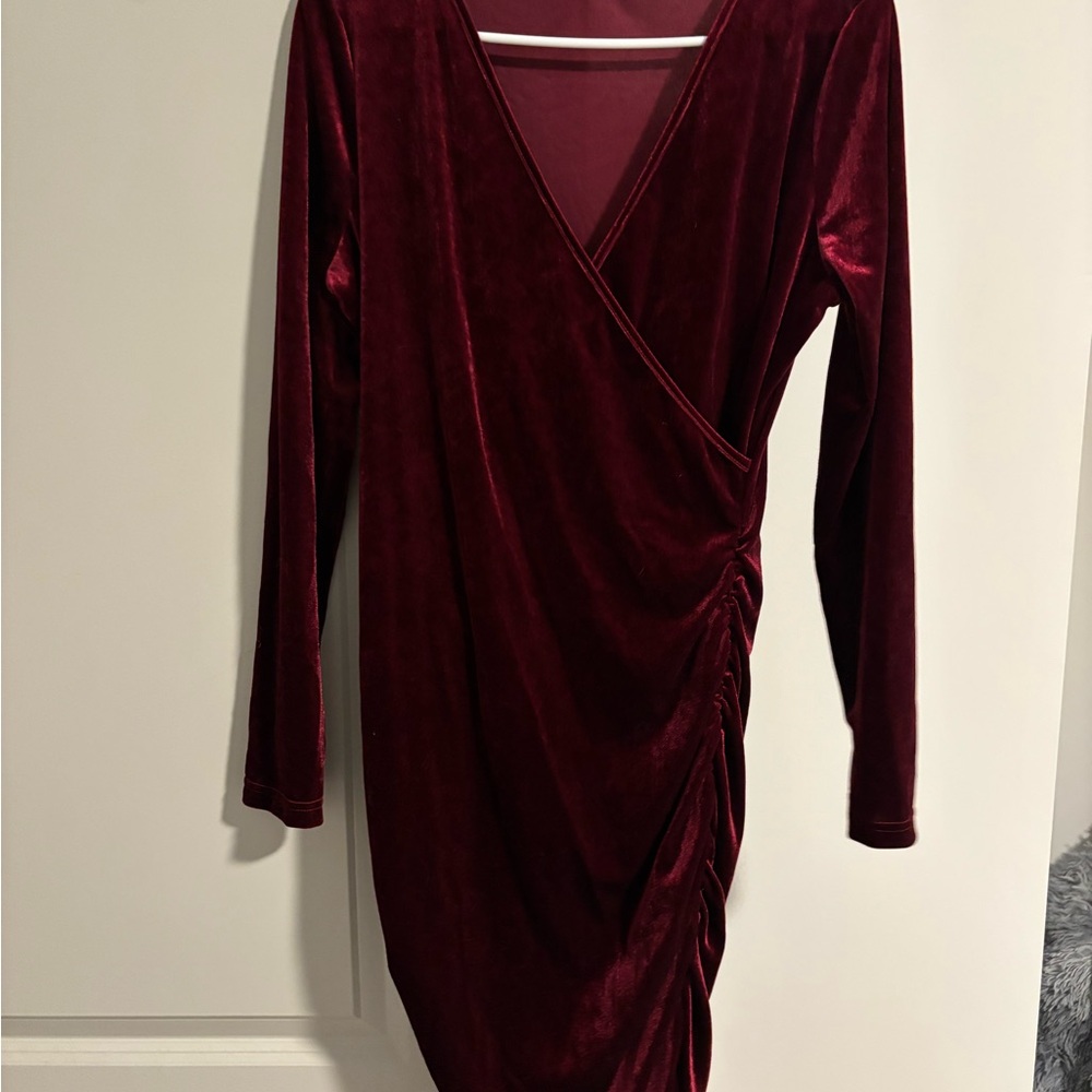 Red Ruched Wrap Long Sleeve Bodycon Dress